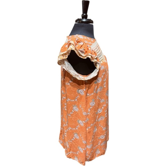 Entro Cara Babydoll Dress Size M Orange Floral Ruffle Sleeve Boho Summer Dress - Picture 3 of 7
